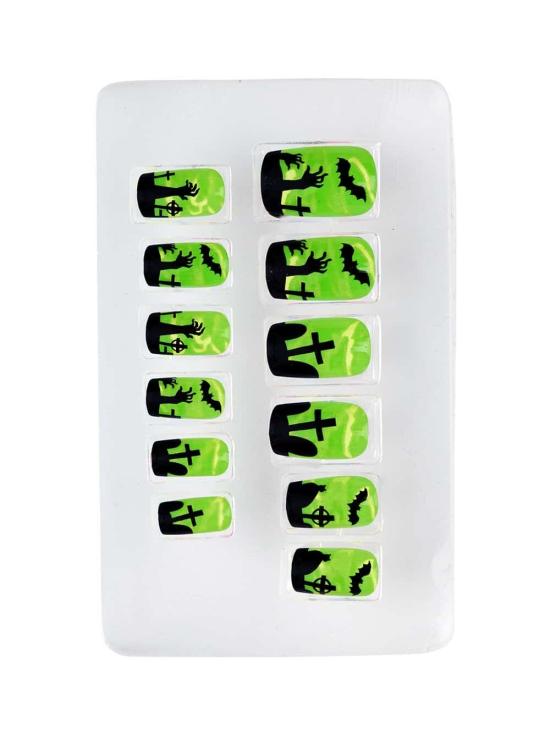 Conjunto de 12 unhas fluorescentes de terror de Halloween