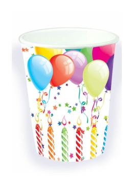 Conjunto de 8 copos de aniversário com balões