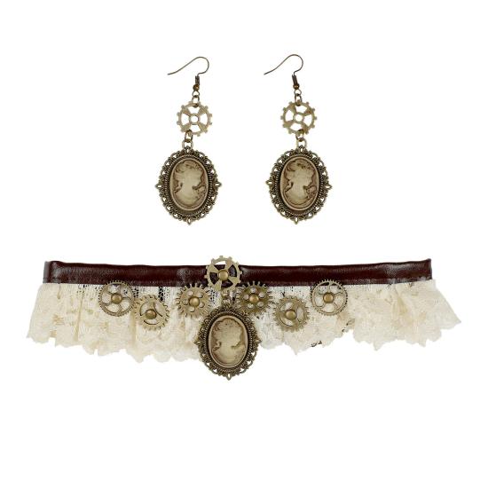 Conjunto de colar e brincos de renda Steampunk