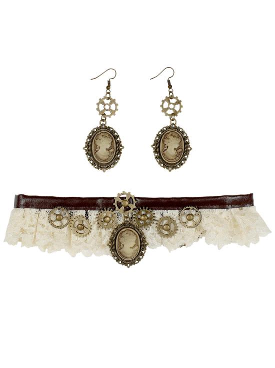 Conjunto de colar e brincos de renda Steampunk