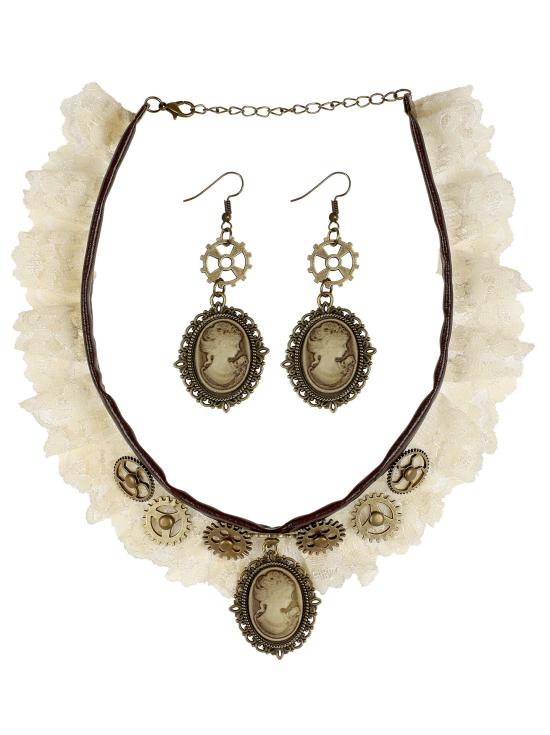 Conjunto de colar e brincos de renda Steampunk