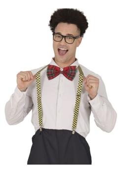 Conjunto de acessórios Nerd com óculos, gravata borboleta e suspensórios
