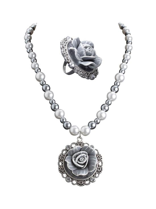 Conjunto de colar e anel de pérolas barrocas