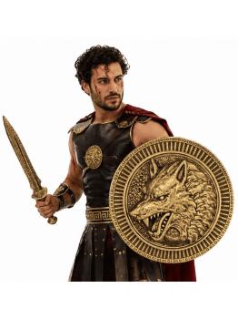Conjunto de escudo e espada de gladiador com estampa de lobo.