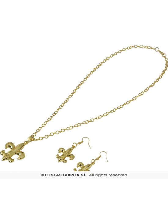 Conjunto de joias romanas douradas – colar e brincos para trajes de imperatrizes, patrícias e damas da Roma Antiga