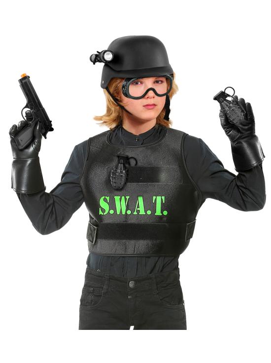 Conjunto de brinquedos SWAT – capacete, pistola, óculos táticos, lanterna e 2 granadas