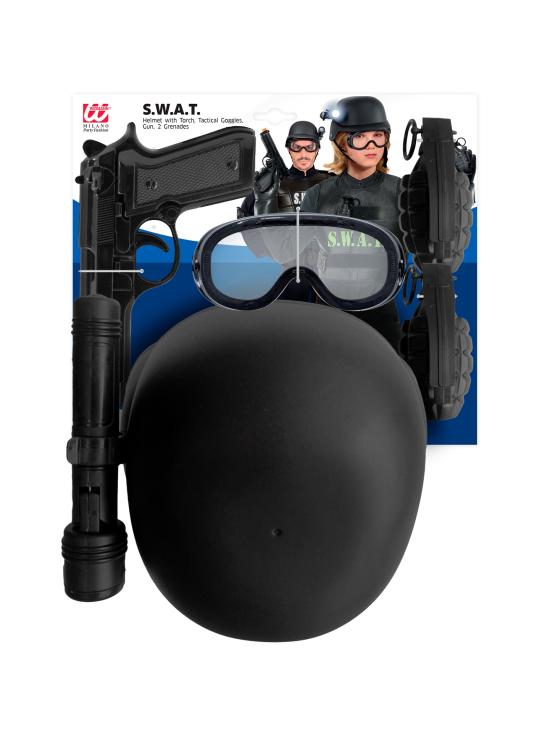 Conjunto de brinquedos SWAT – capacete, pistola, óculos táticos, lanterna e 2 granadas