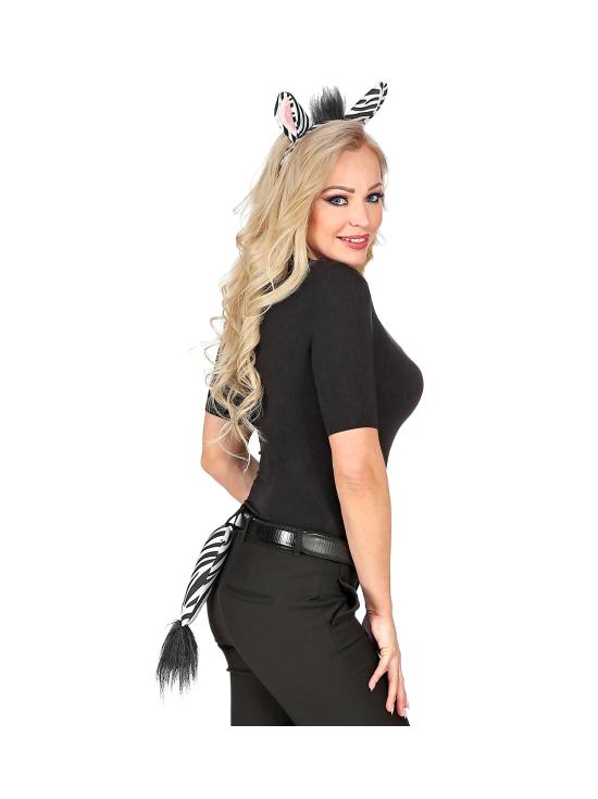 Conjunto de orelhas e cauda de zebra - acessório de fantasia