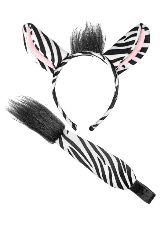 Conjunto de orelhas e cauda de zebra - acessório de fantasia