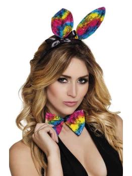Conjunto de orelhas de arco-íris e gravata borboleta