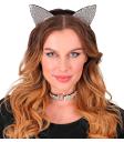 Conjunto de gatinho de luxo (orelhas e coleira) em veludo e strass