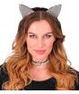 Conjunto de gatinho de luxo (orelhas e coleira) em veludo e strass