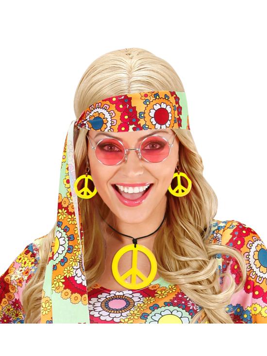 Conjunto de pingente hippie e brincos fluorescentes