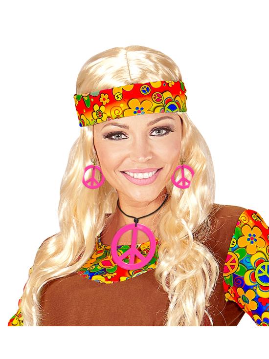 Conjunto de pingente hippie e brincos fluorescentes