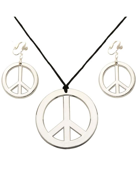 Conjunto de pingente e brincos de prata hippie