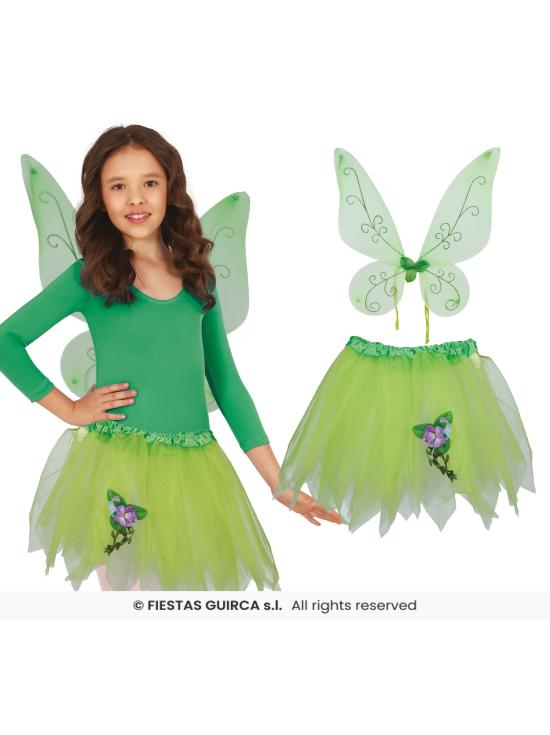 Conjunto Infantil de Asas Verdes e Tutu – Acessório de Fantasia para Meninas