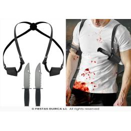 Coldre de ombro com 2 facas de brinquedo – acessório deslumbrante para Halloween, Carnaval e Cosplay