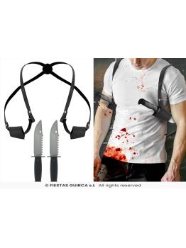 Coldre de ombro com 2 facas de brinquedo – acessório deslumbrante para Halloween, Carnaval e Cosplay