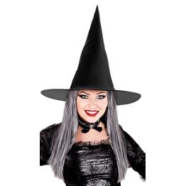 Chapéu de bruxa com cabelos grisalhos