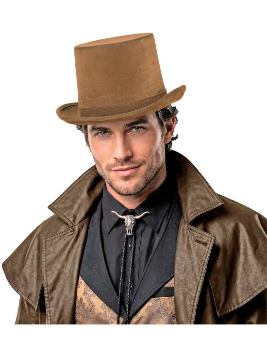Cartola vintage steampunk em camurça marrom, 15 cm