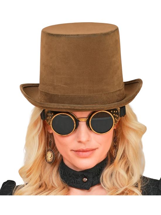 Cartola vintage steampunk em camurça marrom, 15 cm