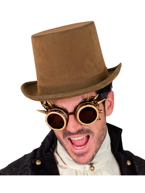 Cartola vintage steampunk em camurça marrom, 15 cm
