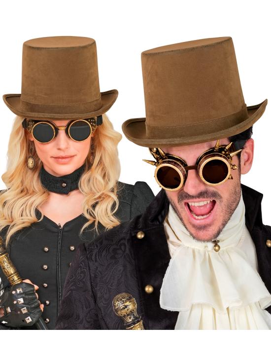 Cartola vintage steampunk em camurça marrom, 15 cm