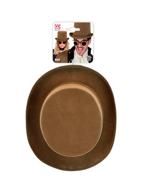 Cartola vintage steampunk em camurça marrom, 15 cm