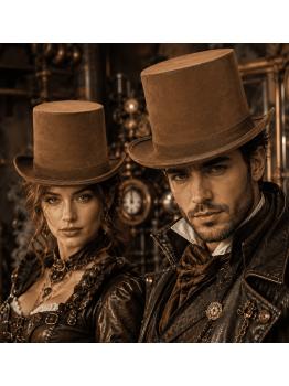 Cartola vintage steampunk em camurça marrom, 15 cm