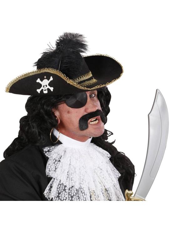 Chapéu de pirata com caveira e pena.