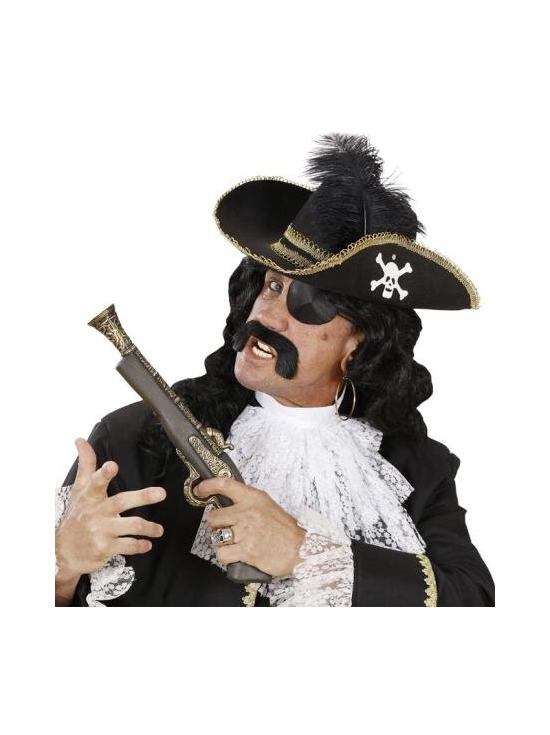 Chapéu de pirata com caveira e pena.