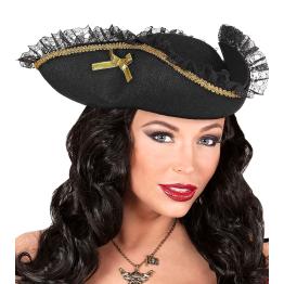 Chapéu Pirata Preto com decoração em renda