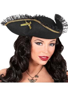 Chapéu Pirata Preto com decoração em renda