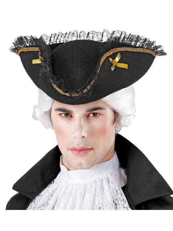 Chapéu Pirata Preto com decoração em renda