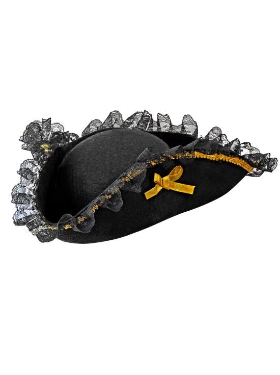 Chapéu Pirata Preto com decoração em renda