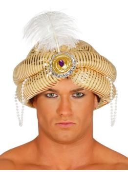 Chapéu turbante árabe com decorações douradas para adulto