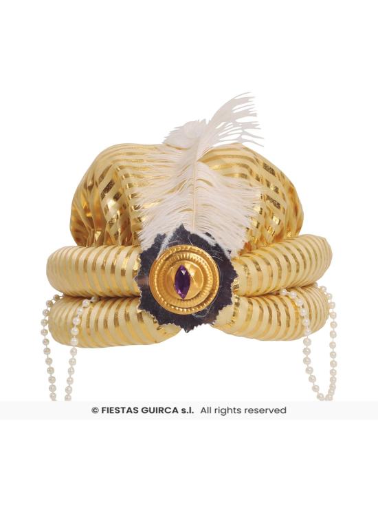 Chapéu turbante árabe com decorações douradas para adulto
