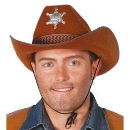 Chapéu de cowboy de xerife de feltro marrom.