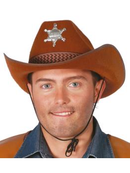 Chapéu de cowboy de xerife de feltro marrom.