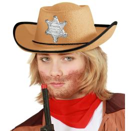 Chapéu de Cowboy Xerife Castanho Claro Infantil
