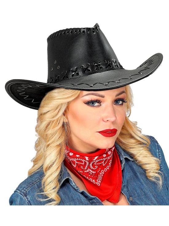 Chapéu de cowboy preto em imitação de couro
