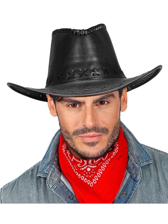 Chapéu de cowboy preto em imitação de couro