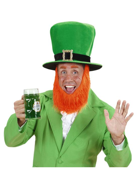 Chapéu de veludo verde para o Dia de São Patrício com barba