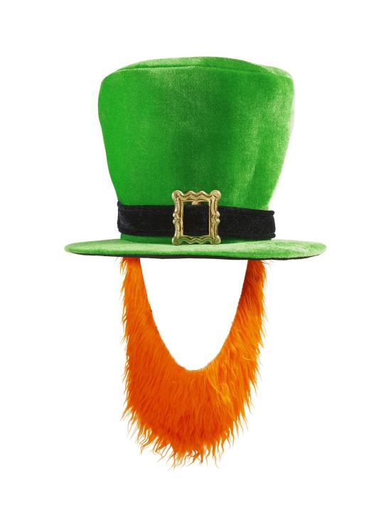 Chapéu de veludo verde para o Dia de São Patrício com barba