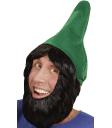 Peruca e barba de gnomo de chapéu verde.