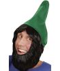 Peruca e barba de gnomo de chapéu verde.