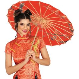 Guarda-sol japonês vermelho (82 cm) - Acessório oriental para trajes e decoração