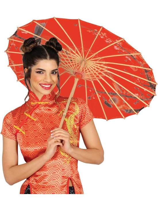 Guarda-sol japonês vermelho (82 cm) - Acessório oriental para trajes e decoração