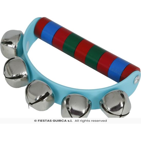 Chocalho de Sino de Madeira (9x11 cm) - Instrumento Musical Infantil com Cabo Colorido - Ideal para Natal, Festas e Entretenimento