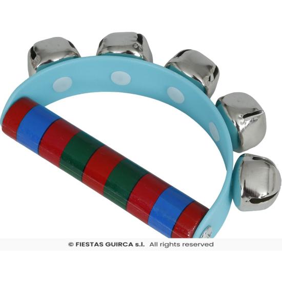 Chocalho de Sino de Madeira (9x11 cm) - Instrumento Musical Infantil com Cabo Colorido - Ideal para Natal, Festas e Entretenimento